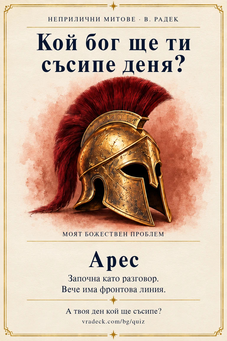 Картичка: Арес. Започна като разговор. Вече има фронтова линия.