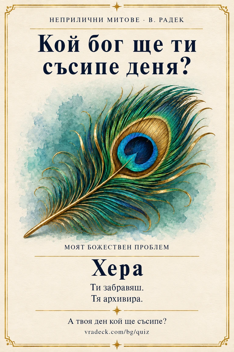 Картичка: Хера. Ти забравяш. Тя архивира.