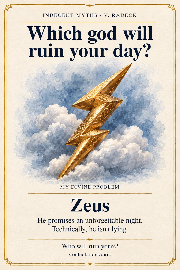 Result card: Zeus. He promises an unforgettable night. Technically, he isn't lying.